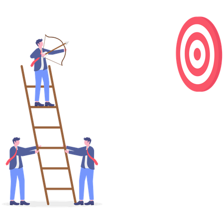Businessman standing on ladder while working on business goal  Illustration