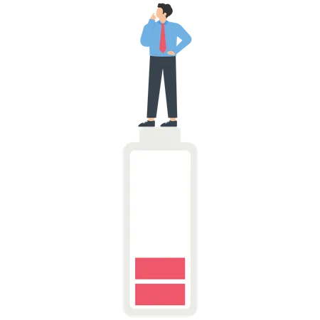 Businessman standing on low battery  Illustration