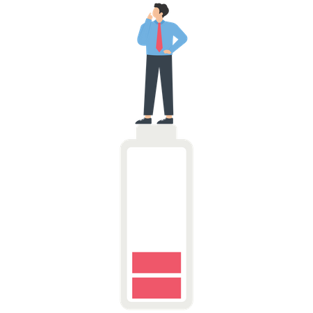 Businessman standing on low battery  Illustration