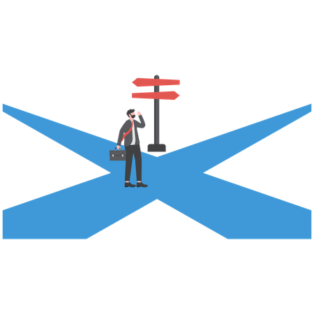 Businessman standing on middle way and choosing direction  Illustration