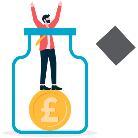 Businessman Standing on pound in jar  Illustration