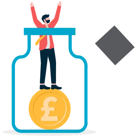 Businessman Standing on pound in jar  Illustration