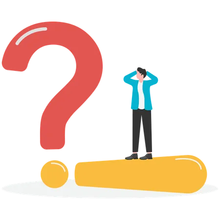 Businessman standing on question mark  Illustration