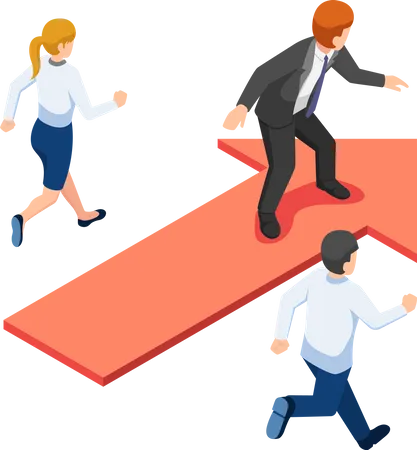 Flat 3 D Isometric Businessman Standing On Red Arrow At Leader Position Business Success And Leadership Concept Illustration
