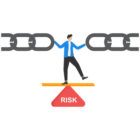 Businessman Standing On Risk Triangle With Holding Metal Chain Together Risk Management And Supply Chain Illustration