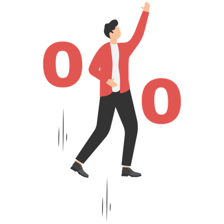 Businessman standing on rocket of success rising percentage  Illustration