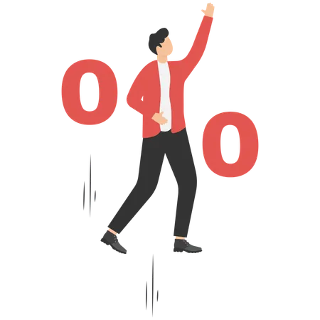 Businessman standing on rocket of success rising percentage  Illustration