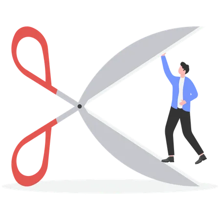 Businessman standing on scissor while damage from crisis  Illustration
