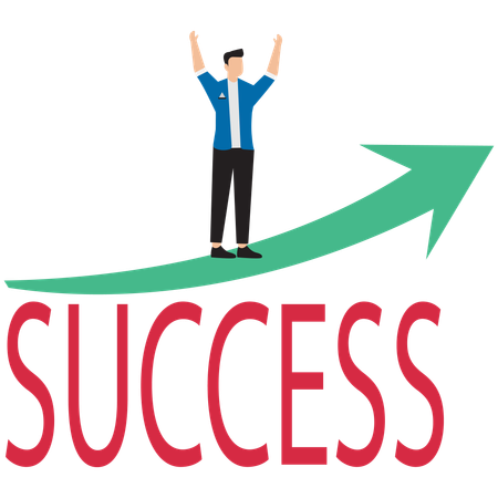 Businessman standing on success arrow  Illustration