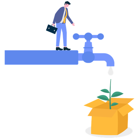 Businessman standing on tape and investment plant  Illustration