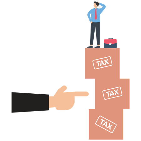 Businessman standing on tax boxes  Illustration