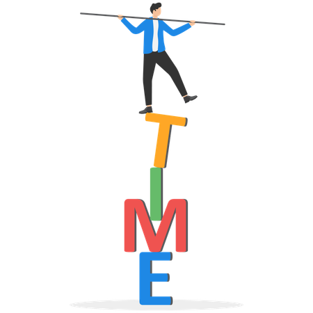 Businessman standing on TEAM while balancing on word time  Illustration