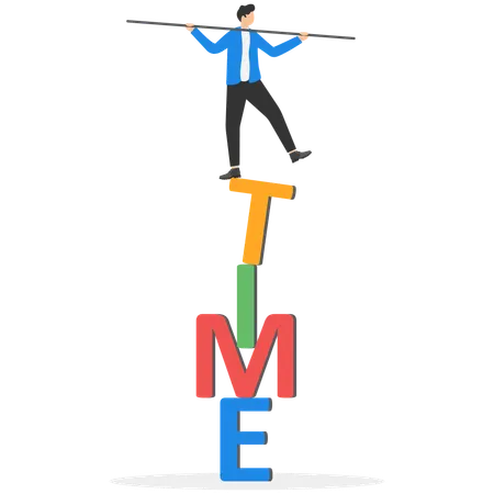 Businessman standing on TEAM while balancing on word time  Illustration