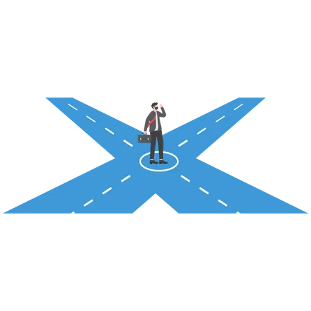 Businessman standing on the crossroads for decision which way to the future  Illustration