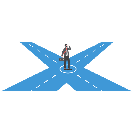 Businessman standing on the crossroads for decision which way to the future  Illustration