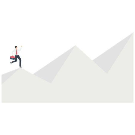 Businessman standing on the top of the mountain looking to the top of the mountain  Illustration