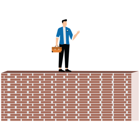 Businessman Standing on the Wall  Illustration