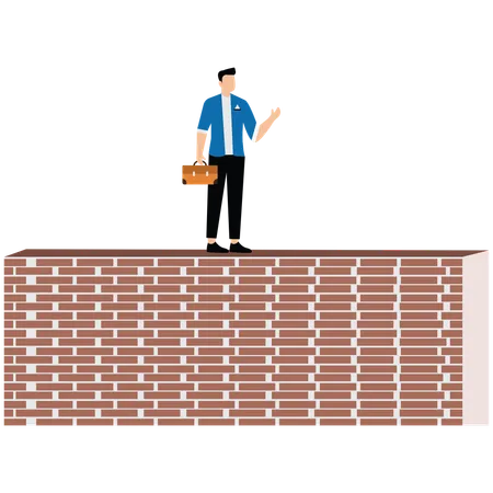 Businessman Standing on the Wall  Illustration