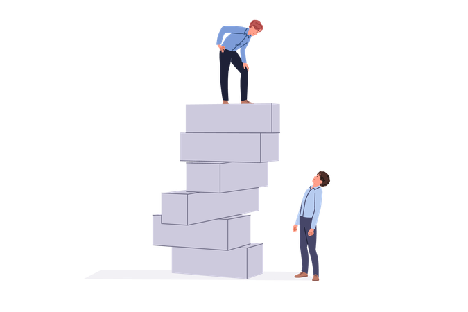 Businessman standing on top and looking down at colleague  Illustration