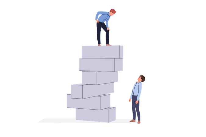 Businessman standing on top and looking down at colleague  Illustration