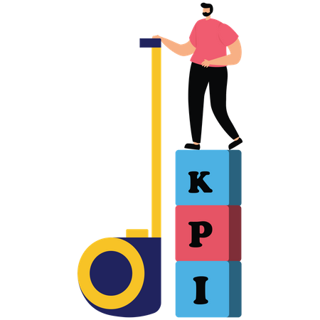 Businessman standing on top of KPI box measuring performance Illustration