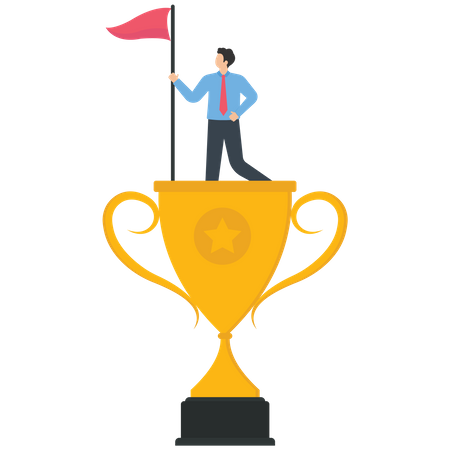 Businessman standing on trophy cup  Illustration