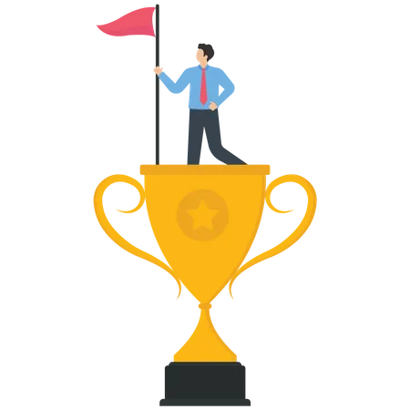 Businessman standing on trophy cup  Illustration