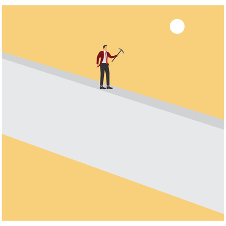 Businessman standing on wall while getting Overcoming Challenges  Illustration