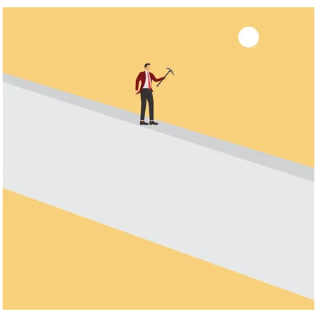 Businessman standing on wall while getting Overcoming Challenges  Illustration
