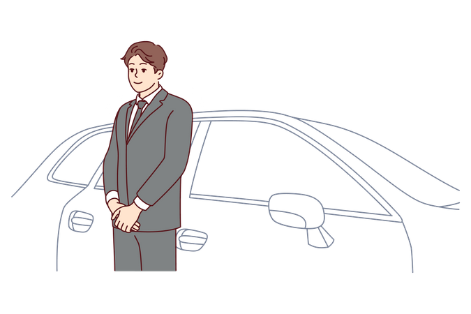 Businessman standing outside car  Illustration