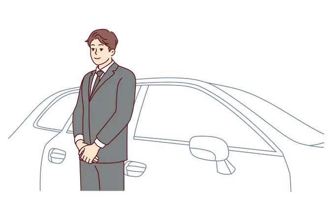 Businessman standing outside car  Illustration