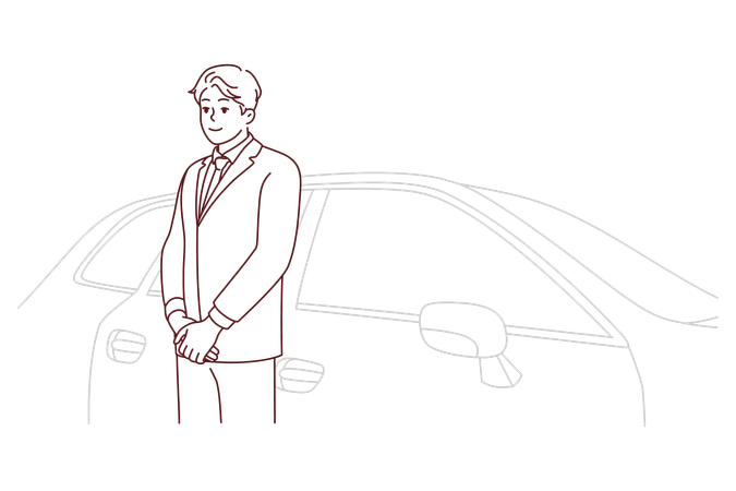 Businessman standing outside car  Illustration