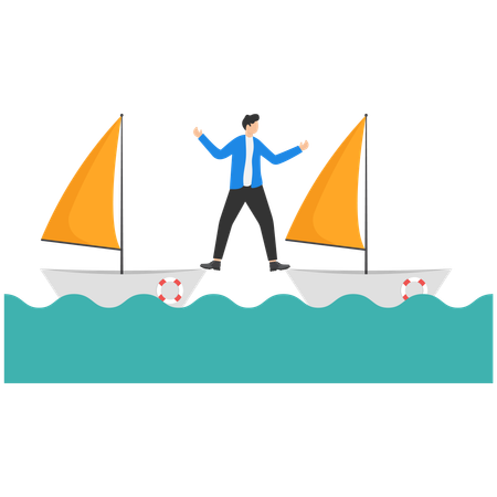 Businessman standing two paper boats  Illustration