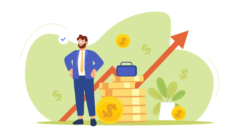 Businessman standing while getting financial growth  Illustration