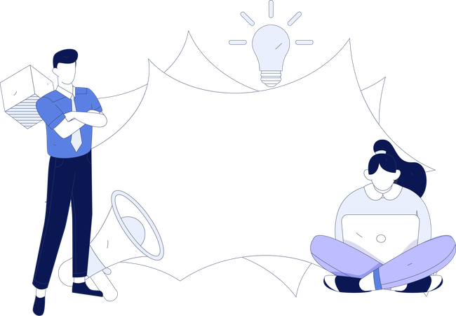 Businessman standing while girl doing marketing work  Illustration