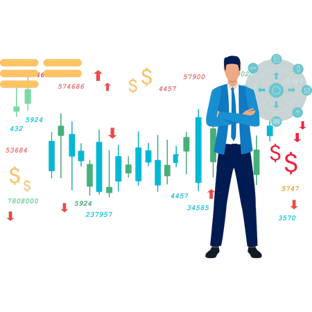 Businessman standing while showing finance business  Illustration