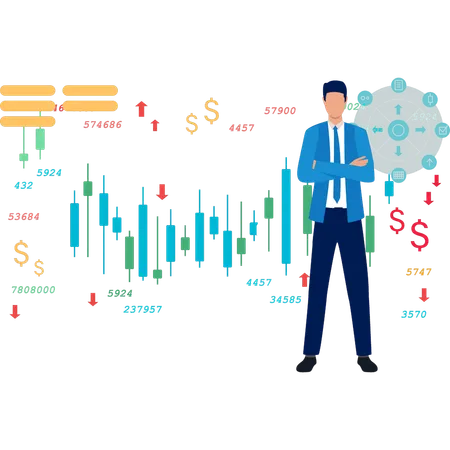 Businessman standing while showing finance business  Illustration