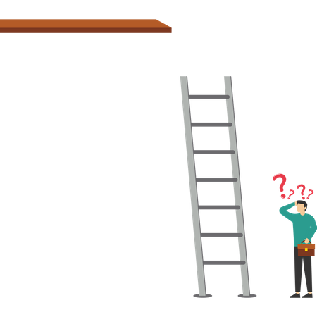 Businessman standing with a ladder too short  Illustration