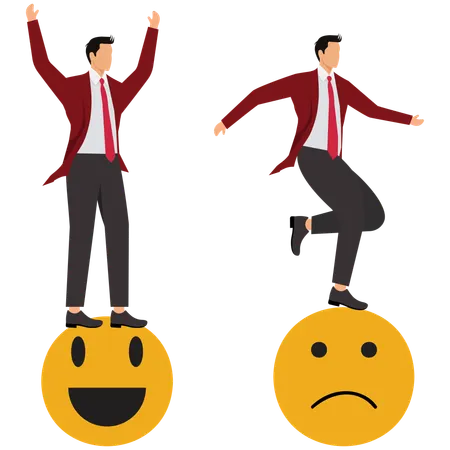 Businessman Standing With A Smiley Face And A Sad Expression Trying To Maintain Balance  Illustration