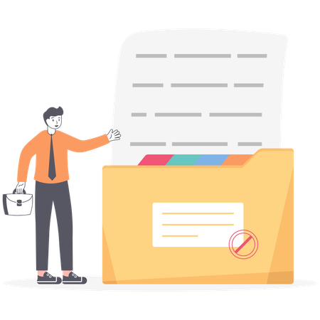 Businessman standing with big brown envelop and document  イラスト