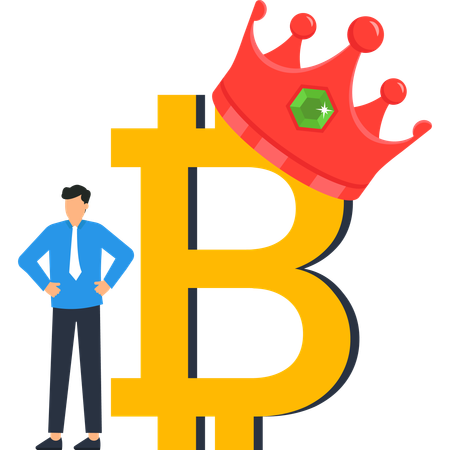 Businessman standing with Bitcoin King  Illustration