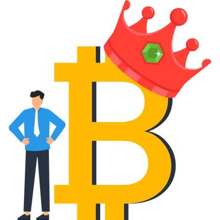 Businessman standing with Bitcoin King  Illustration