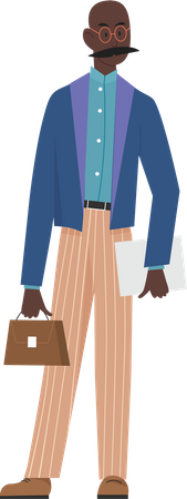 Businessman standing with briefcase and report  Illustration