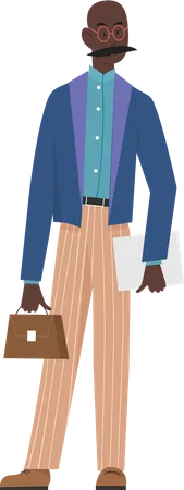 Businessman standing with briefcase and report  Illustration