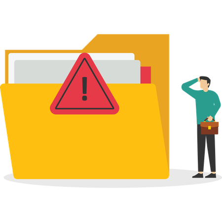 Businessman standing with corrupted file  Illustration