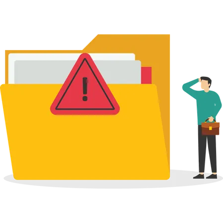 Businessman standing with corrupted file  Illustration