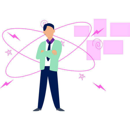 Businessman standing with decision fatigue  Illustration