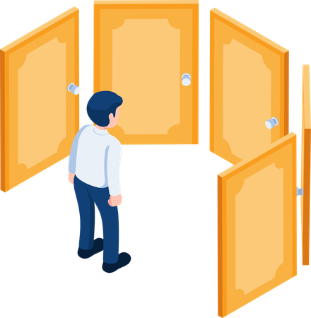 Businessman Standing with Doors of Opportunities  Illustration