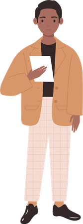 ファイルを持って立っているビジネスマン  イラスト