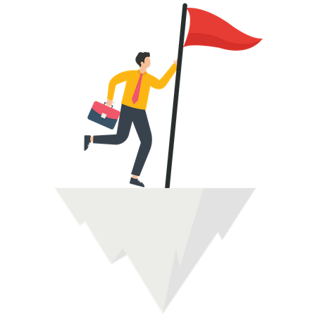 Businessman standing with flag on top of the hill  イラスト